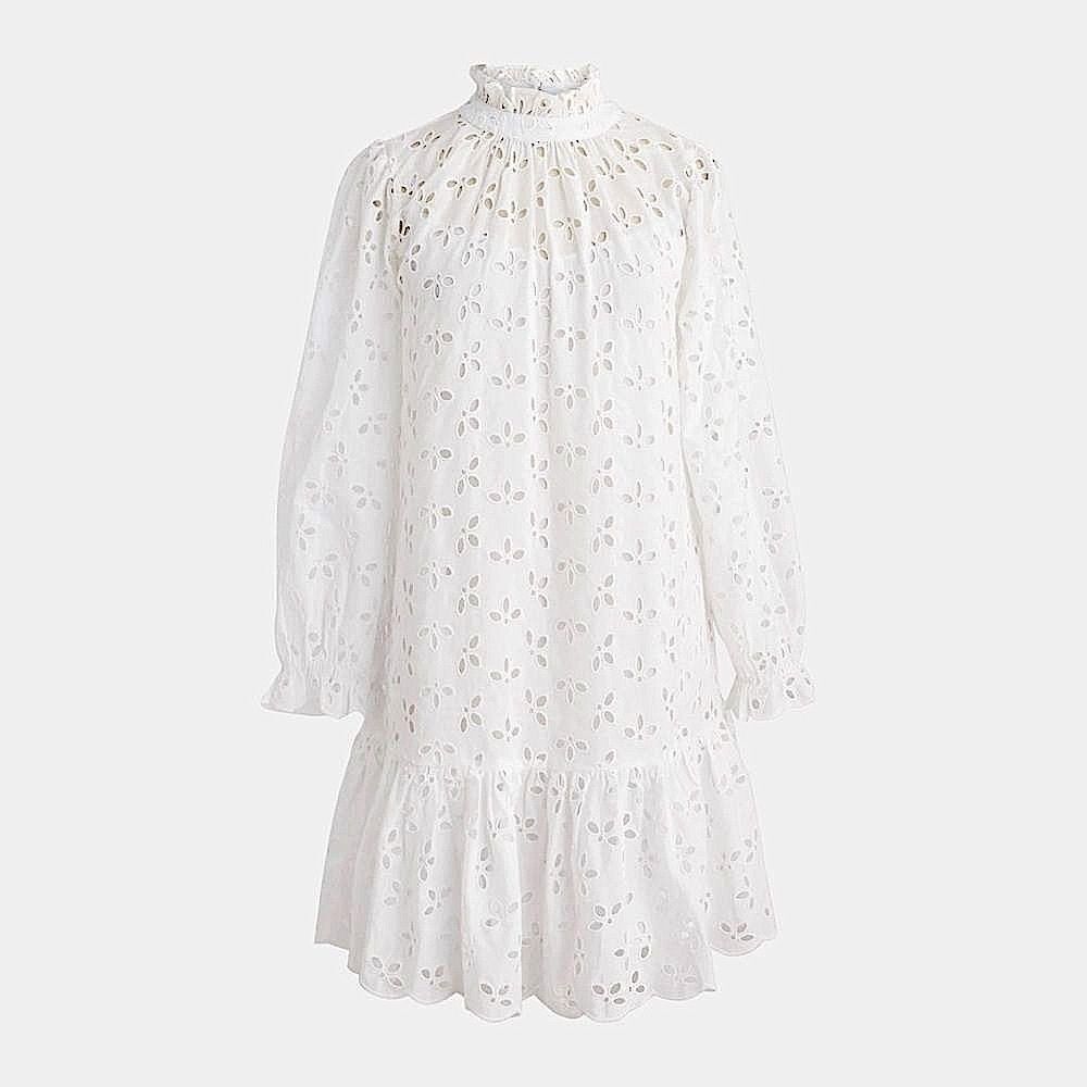 J Crew Ruffleneck Mini Eyelet Dress NWT